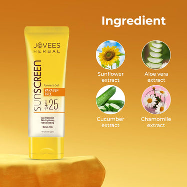 Jovees Herbal Sunscreen Fairness Gel SPF 25 For Tanning & Sun Damage | Oily, Sensitive, Dry Skin | Sunscreen For protect Your Skin with Lightweight & No White Cast Formula | Women/Men 50g